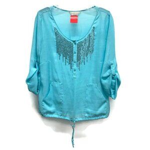 Christopher & Banks Light Blue w/Sequins Blouse